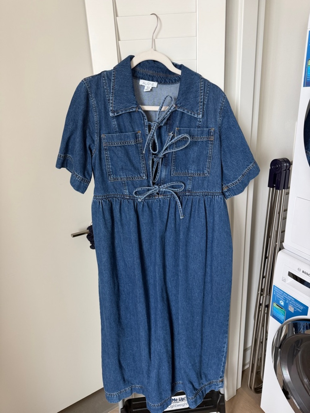 Aligne Denim Tie-Front Midi Dress - size 6